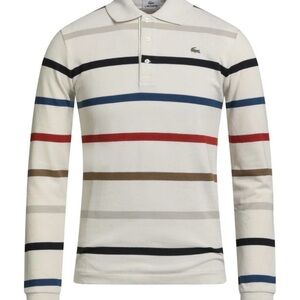 Authentic Lacoste Men's Polo Shirt - Cream with Multicolor Stripes.  EUC.